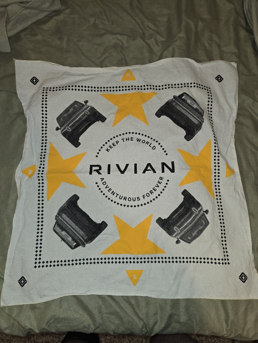 Rivian Men's White and Yellow Logo Bandana - Adventure Graphic
